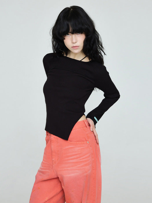 Instantfunk Ribbon Diagonal Knitwear - Black