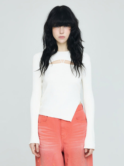 [Instantfunk] Ribbon Diagonal Knitwear - Ivory