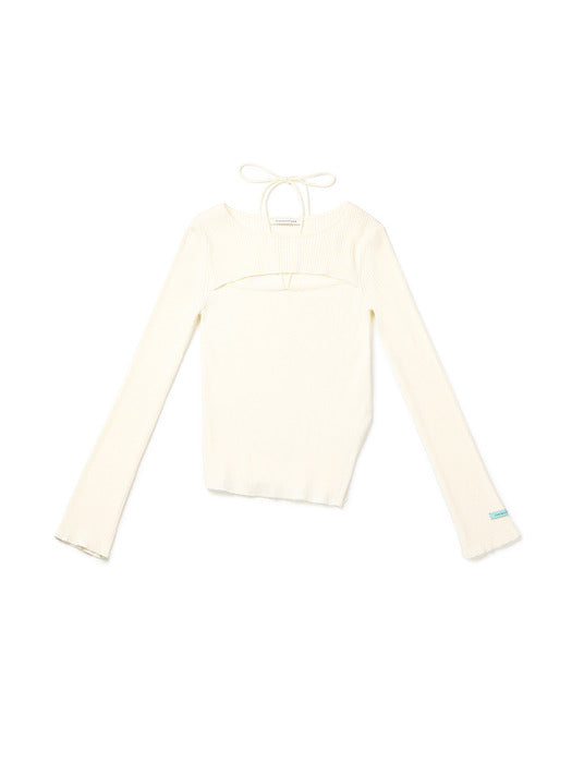 [Instantfunk] Ribbon Diagonal Knitwear - Ivory