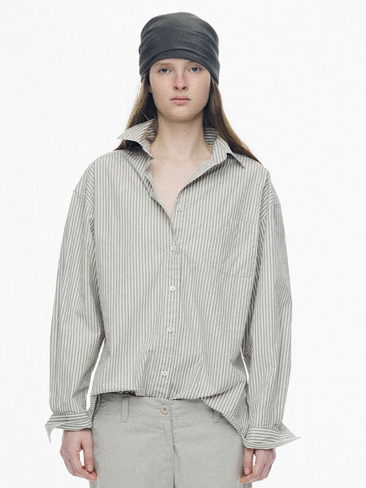 Nothing Written Monday cotton shirt (Gray stripe, W)