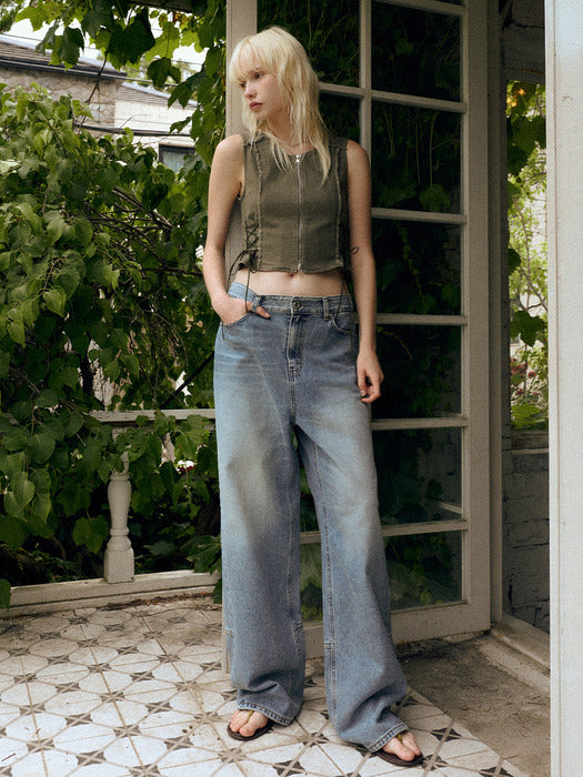 Instantfunk Line Denim Pants - Light Blue