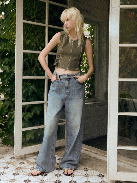 Instantfunk Line Denim Pants - Light Blue