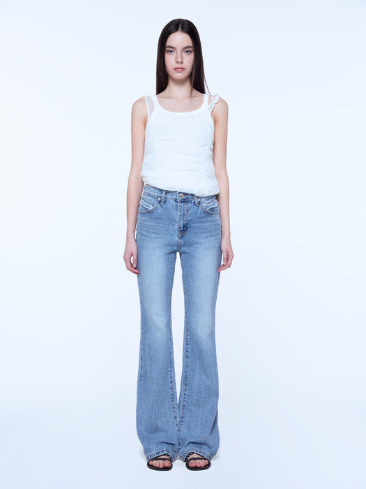 Instantfunk Vintage Washing Bootcut Pants - Blue