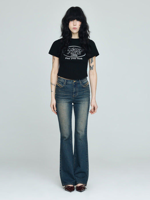 Instantfunk Vintage Washing Bootcut Pants - Deep Blue