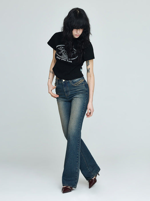 Instantfunk Vintage Washing Bootcut Pants - Deep Blue