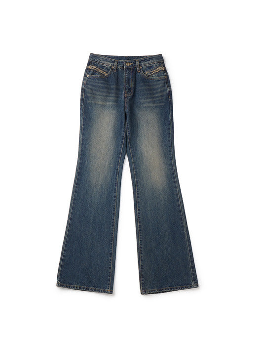 Instantfunk Vintage Washing Bootcut Pants - Deep Blue