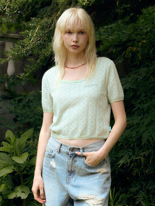 Instantfunk Embroidered Short-Sleeve Knitwear - Mint