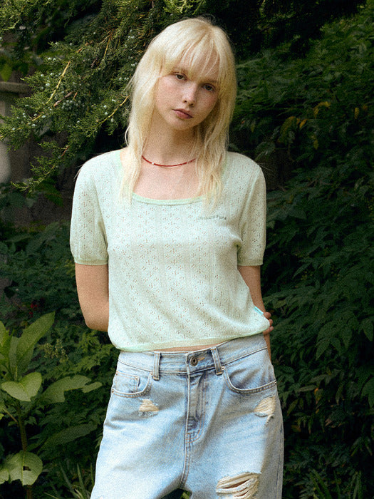 Instantfunk Embroidered Short-Sleeve Knitwear - Mint