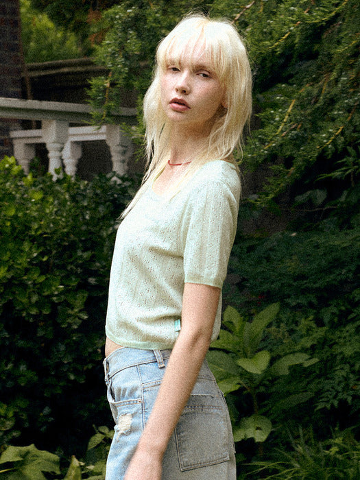 Instantfunk Embroidered Short-Sleeve Knitwear - Mint