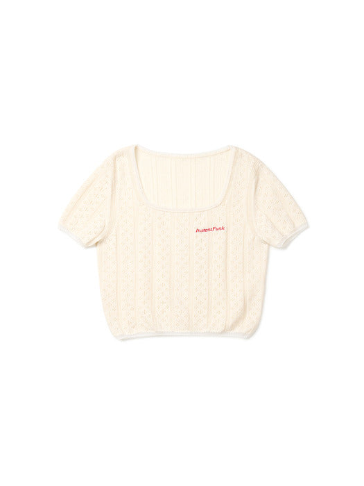 Instantfunk Embroidered Short-Sleeve Knitwear - Cream