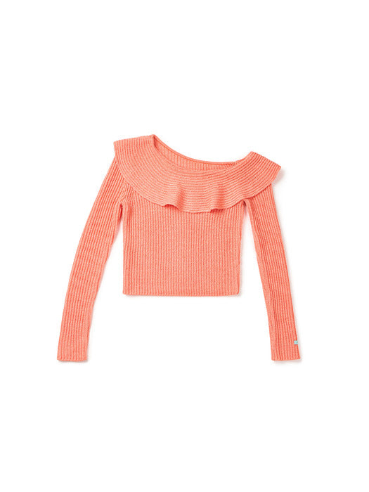 Instantfunk Frill Off-Shoulder Knitwear - Salmon