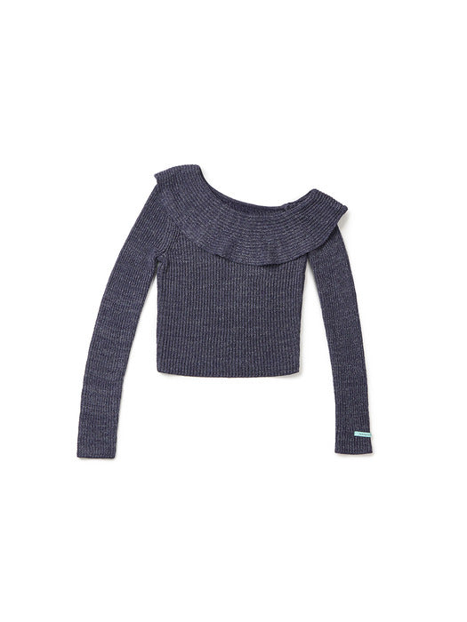 [Instantfunk] Frill Off-Shoulder Knitwear - Blue
