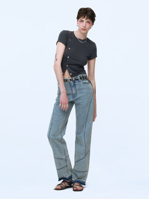 Instantfunk Semi-Wide Denim Pants - Blue