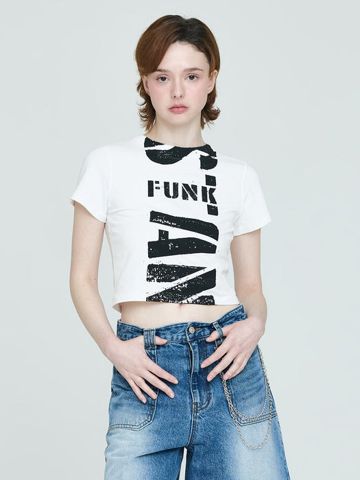 [Instantfunk] Crop Vintage Logo T-shirt - White