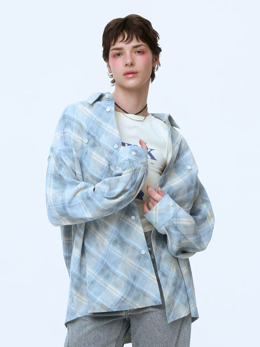 [Instantfunk] Logo Check Shirt - Blue