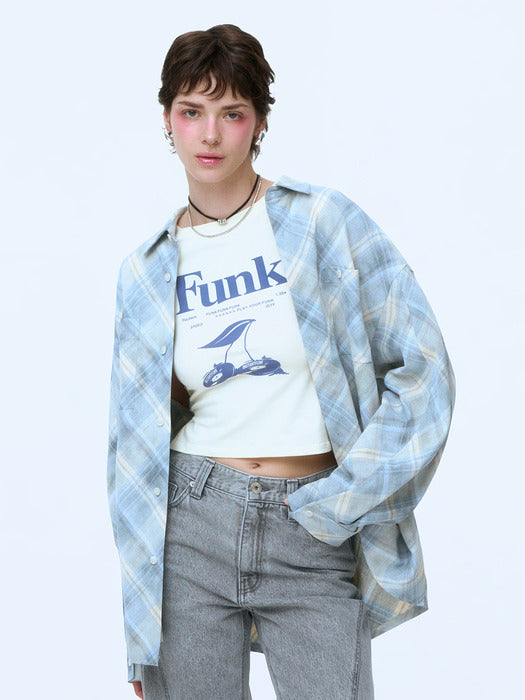 [Instantfunk] Logo Check Shirt - Blue