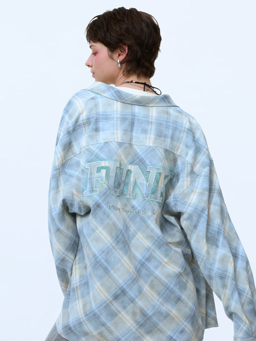 [Instantfunk] Logo Check Shirt - Blue