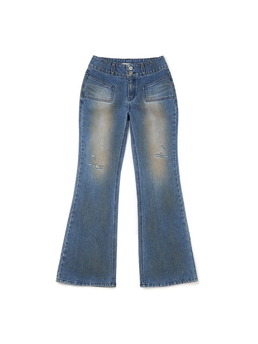 [Instantfunk] Two-Button Bootcut Pants - Blue