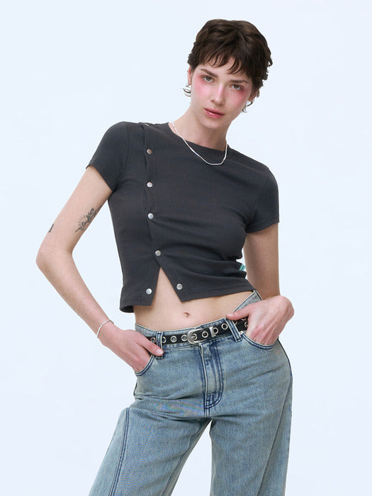 Instantfunk Snap Button T-shirt - Charcoal