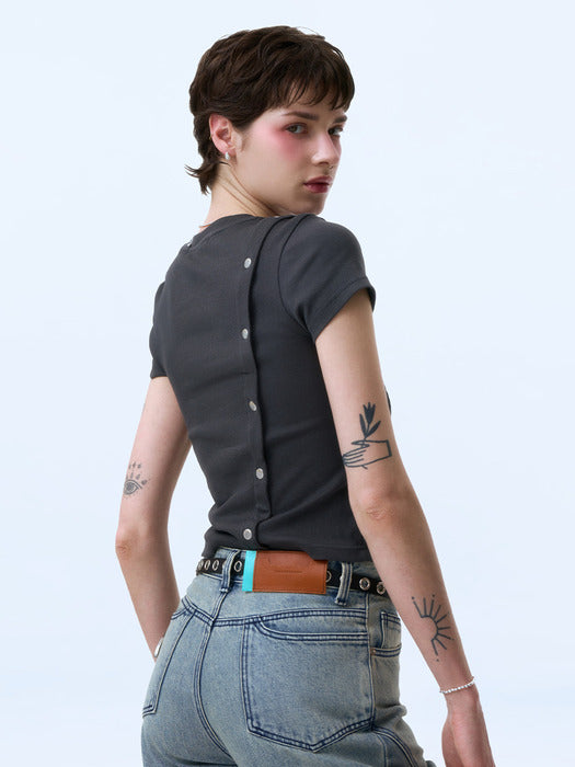Instantfunk Snap Button T-shirt - Charcoal