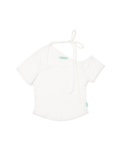 Instantfunk Ribbon One-Shoulder Short Sleeve Top - Ivory