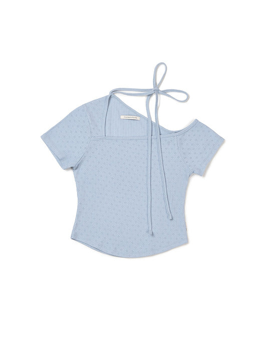 Instantfunk Ribbon One-Shoulder Short Sleeve Top - Light Blue