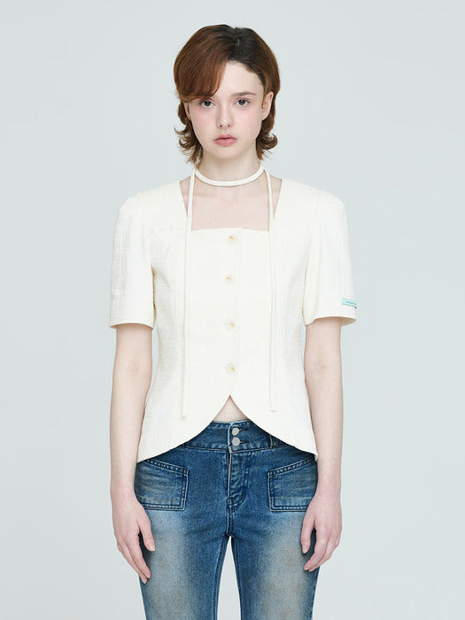 Instantfunk Summer Square Neck Short Sleeve Jacket - Ivory