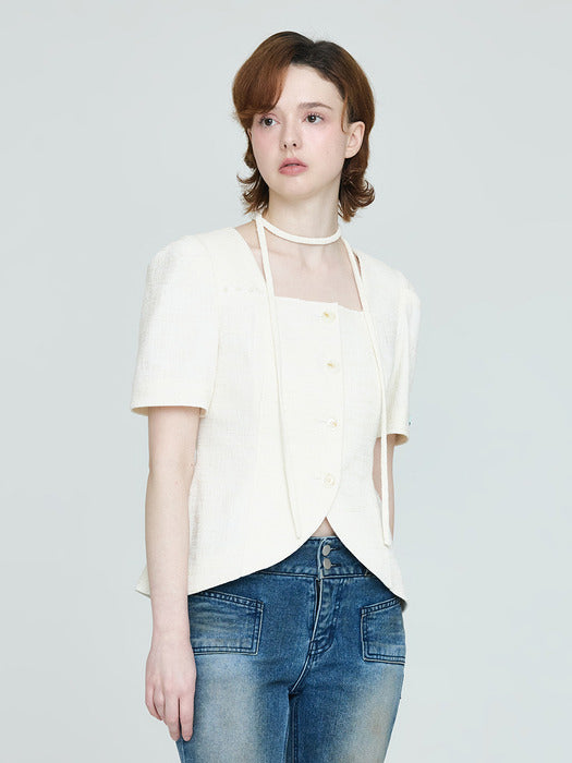 Instantfunk Summer Square Neck Short-Sleeve Jacket - Ivory