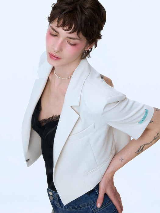 Instantfunk Summer Crop Short-Sleeve Jacket - Light Beige