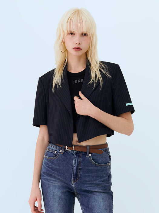 Instantfunk Summer Crop Short-Sleeve Jacket - Navy