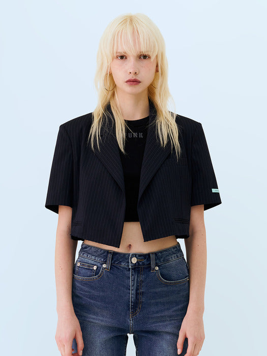 Instantfunk Summer Crop Short-Sleeve Jacket - Navy