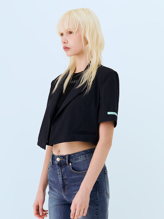 Instantfunk Summer Crop Short-Sleeve Jacket - Navy