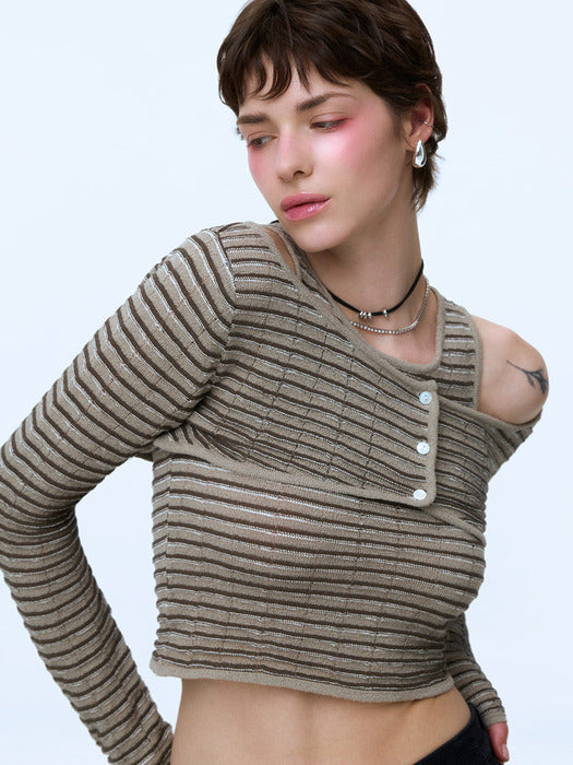 Instantfunk Summer Bolero Cardigan Set - Khaki Gray