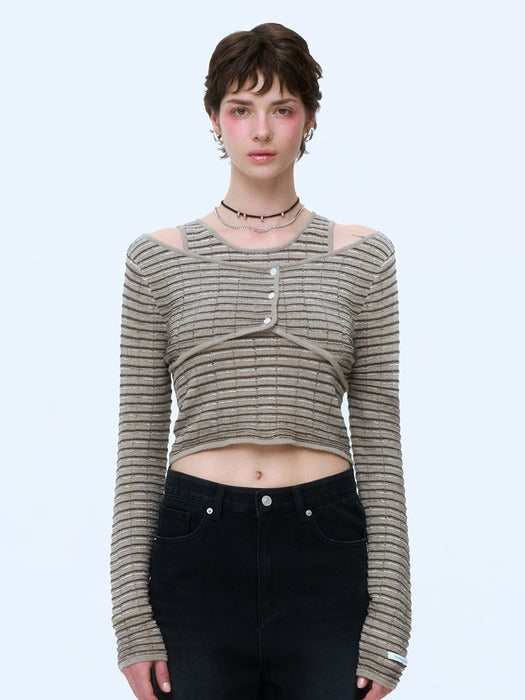 Instantfunk Summer Bolero Cardigan Set - Khaki Gray