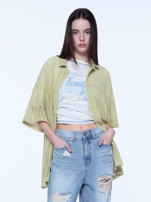 [Instantfunk] Men's Summer Knitwear Shirt - Green