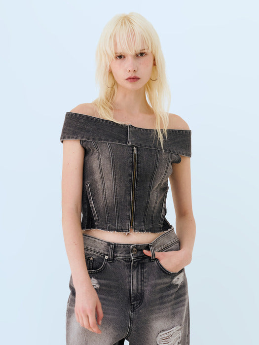 Instantfunk Denim Off-Shoulder - Gray