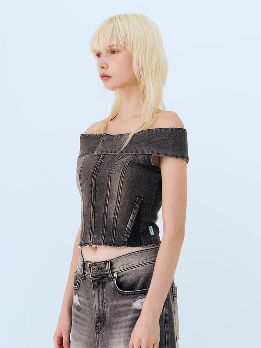 Instantfunk Denim Off-Shoulder - Gray