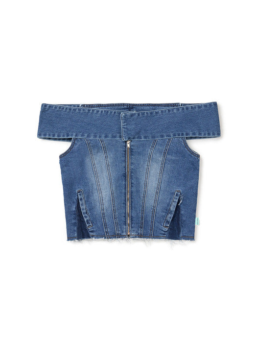 [Instantfunk] Denim Off-Shoulder - Blue