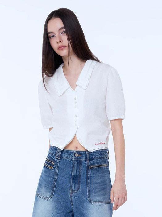 Instantfunk Cropped Short-Sleeve Blouse - White