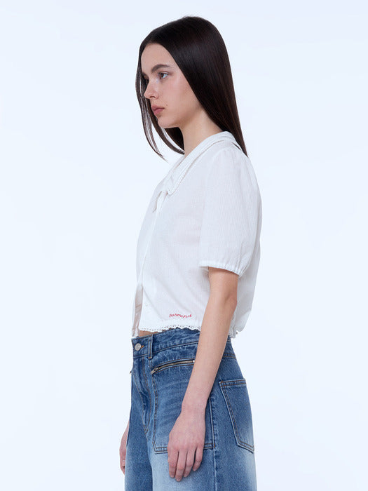Instantfunk Cropped Short-Sleeve Blouse - White