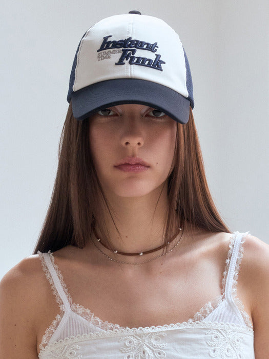Instantfunk Logo Mesh Trucker Cap - Navy
