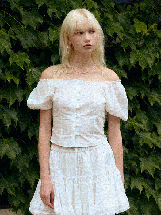 Instantfunk Shirring Puff Blouse - White
