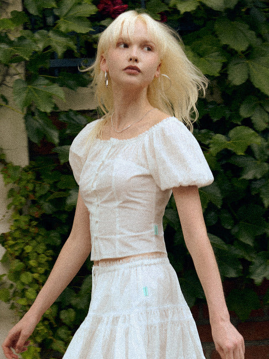 Instantfunk Shirring Puff Blouse - White