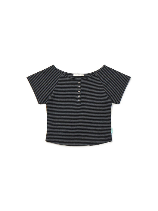 Instantfunk Stripe Button T-shirt - Charcoal