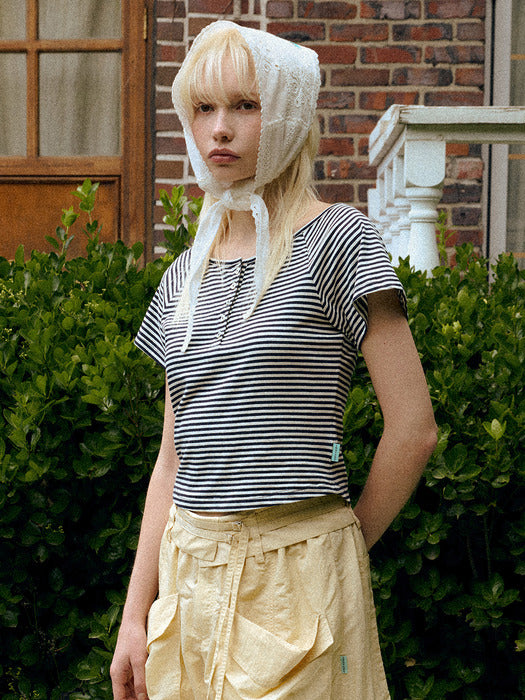 Instantfunk Stripe Button T-shirt - Navy
