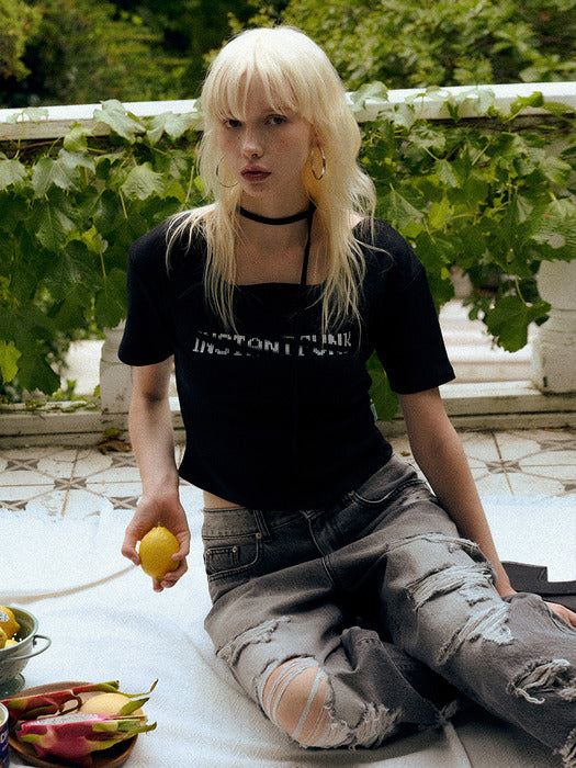 Instantfunk Strap Neck Point T-shirt - Black
