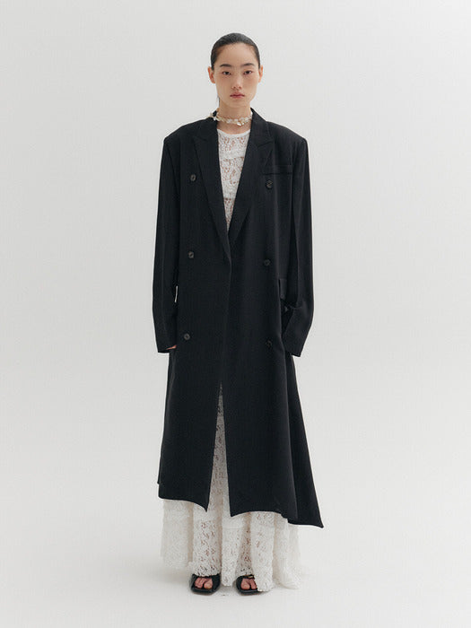 Eenk Classic Lapel Long Coat - Black
