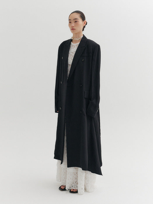 Eenk Classic Lapel Long Coat - Black