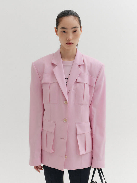 Eenk Pocket Single Breasted Blazer - Pink
