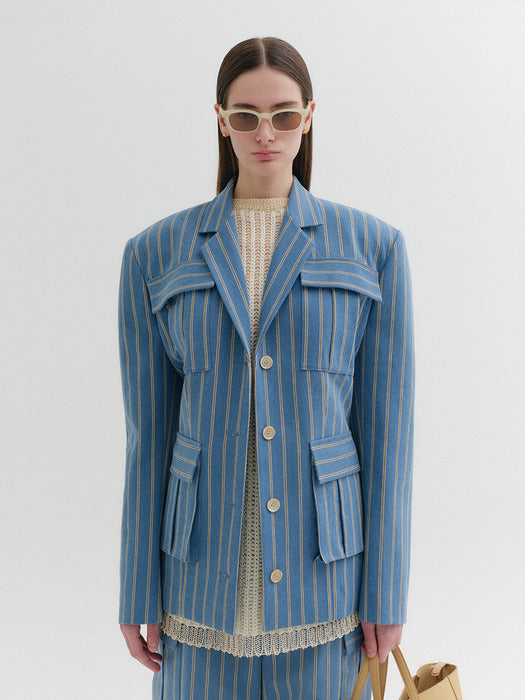 Eenk Pocket Single Breasted Blazer - Blue